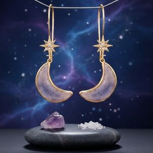 🆕️Celestial Dreams: Boho Chic Gold-Tone Star & Moon Trendy Drop Earrings 🌙✨